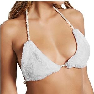 Fur-kini top with pearl straps